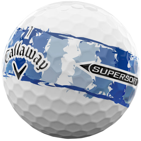 Callaway 2026 Supersoft Bälle, Distressed Stripe, Weiß / Blau - Golflaedchen.de