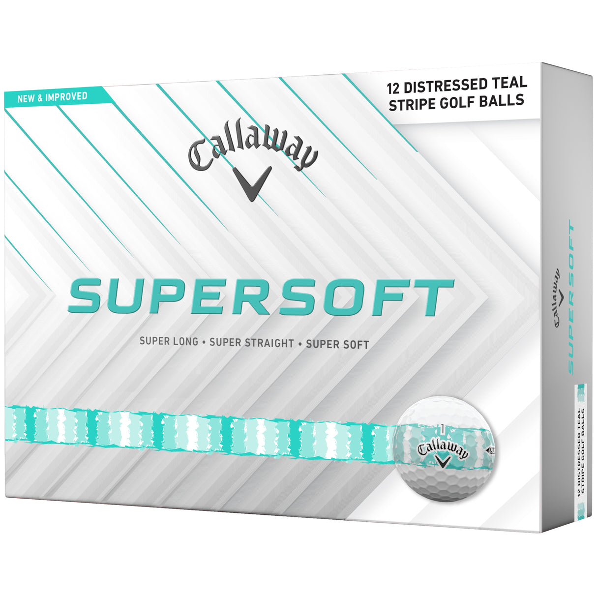 Callaway 2026 Supersoft Bälle, Distressed Stripe, Weiß / Türkis - Golflaedchen.de