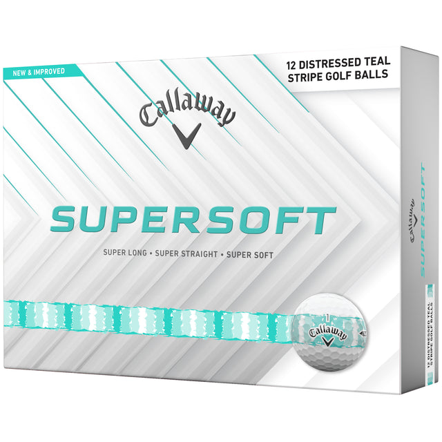 Callaway 2026 Supersoft Bälle, Distressed Stripe, Weiß / Türkis - Golflaedchen.de